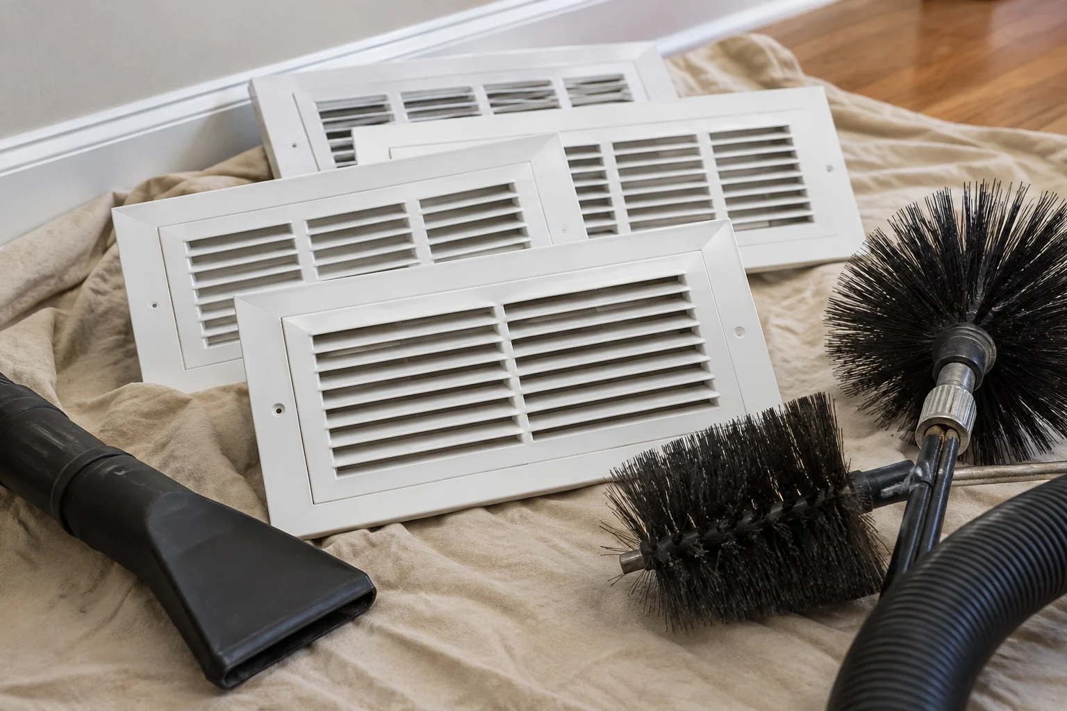 Vent grilles and cleaning brushes